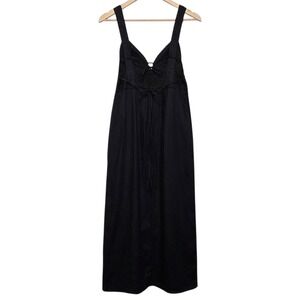 H&M Dark Coquette Babydoll Eyelet Embroidered Midi Dress Linen Summer Womens S
